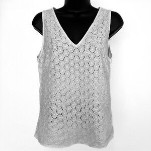 Rag & Bone Boho White Textured Eyelet Lace Crochet Sleeveless V Neck Tank Top Sm